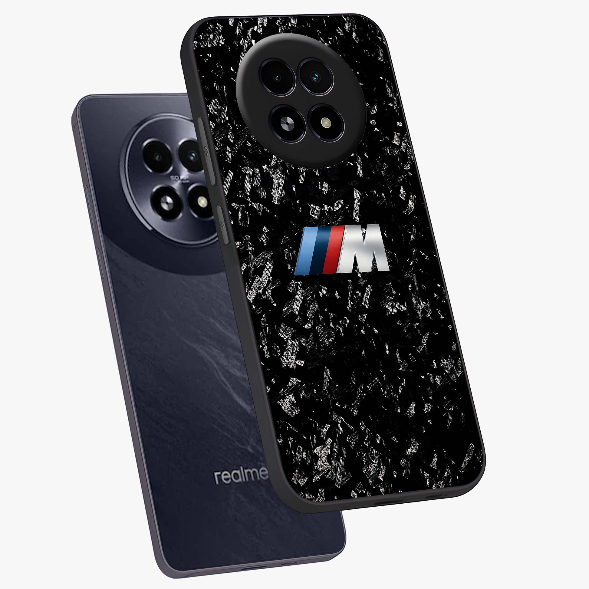 Carbon Speed Mark Glass Case displayed in angled mockup highlighting racing inspired carbon design and sleek aesthetic style.