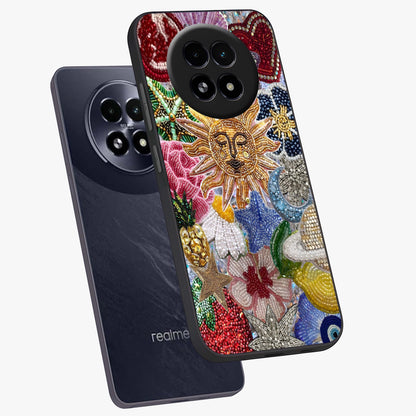 Celestial Floral and Playful Glass Case displayed in angled mockup highlighting playful floral design with dreamy celestial elements.
