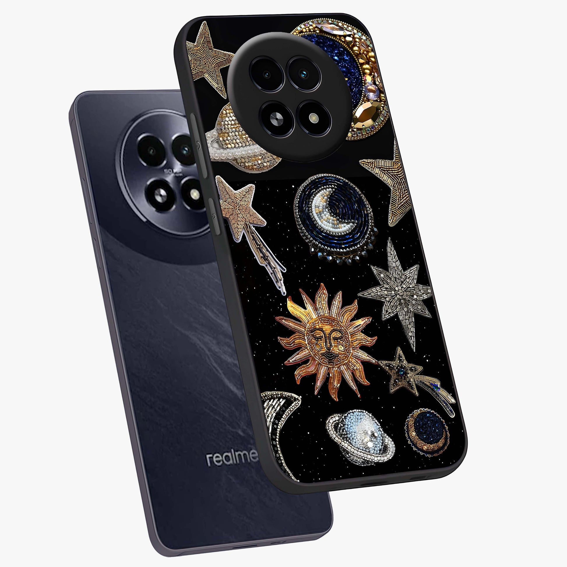 Celestial Gem Constellations Glass Case displayed in angled mockup highlighting gemstone inspired constellation design.