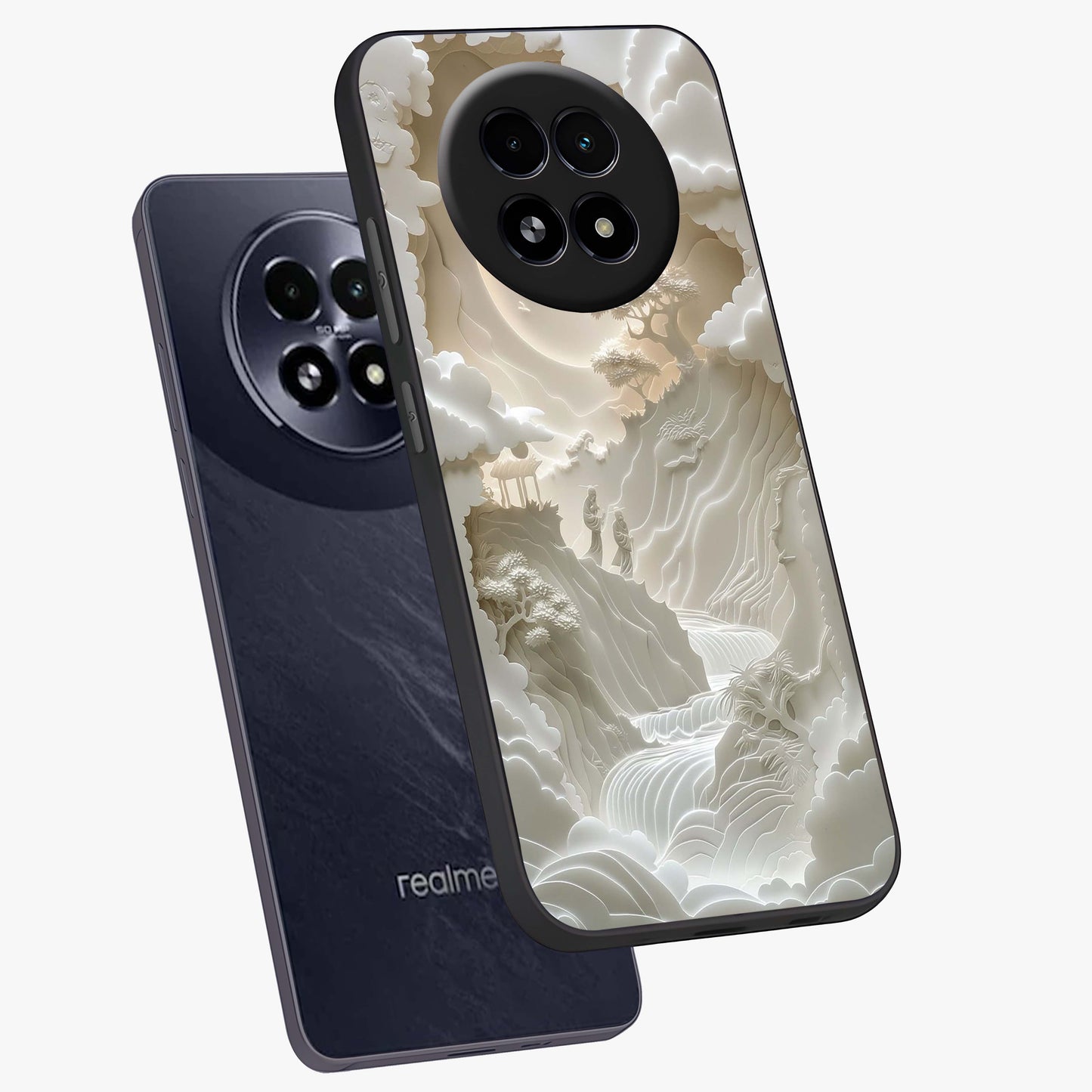 Celestial Origami Glass Case displayed in angled mockup highlighting geometric origami design with cosmic aesthetic theme.