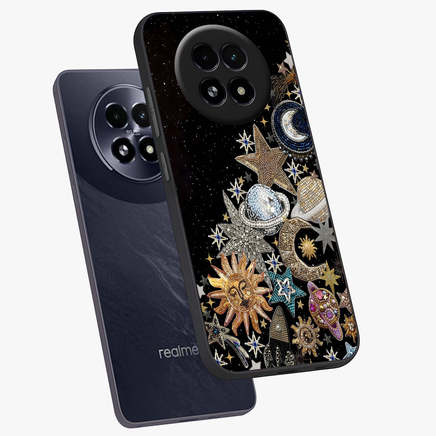 Cosmic Sparkle Dreams Glass Case displayed in angled mockup highlighting dreamy star sparkle design with celestial aesthetic.