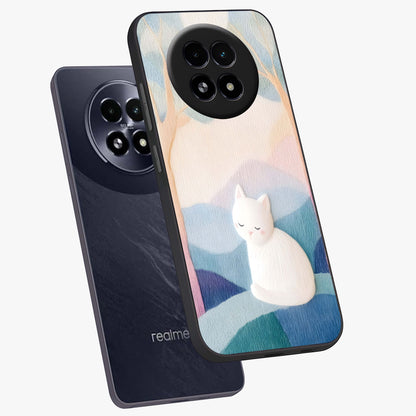 Cotton Dream Cat Glass Case displayed in angled mockup highlighting cute feline illustration with pastel aesthetic style.