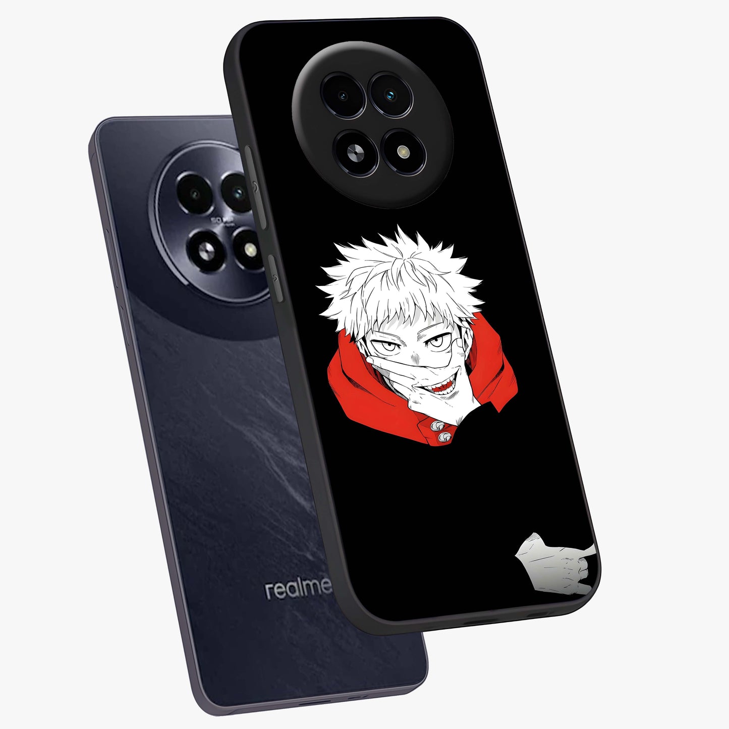 Crimson Chaos Smile Glass Case displayed in angled mockup highlighting edgy crimson smile design with graphic aesthetic.