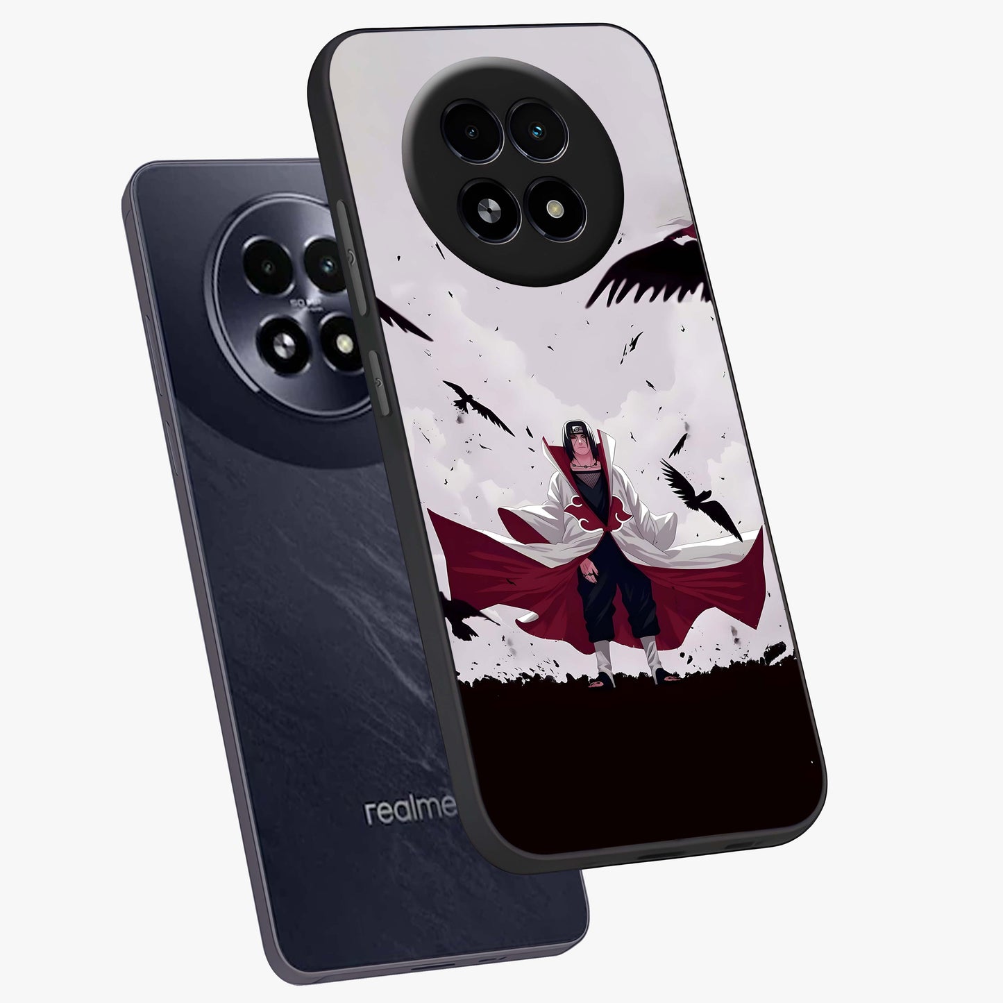 Crimson Crow Ascension Glass Case displayed in angled mockup highlighting powerful crow illustration with dark crimson aesthetic.