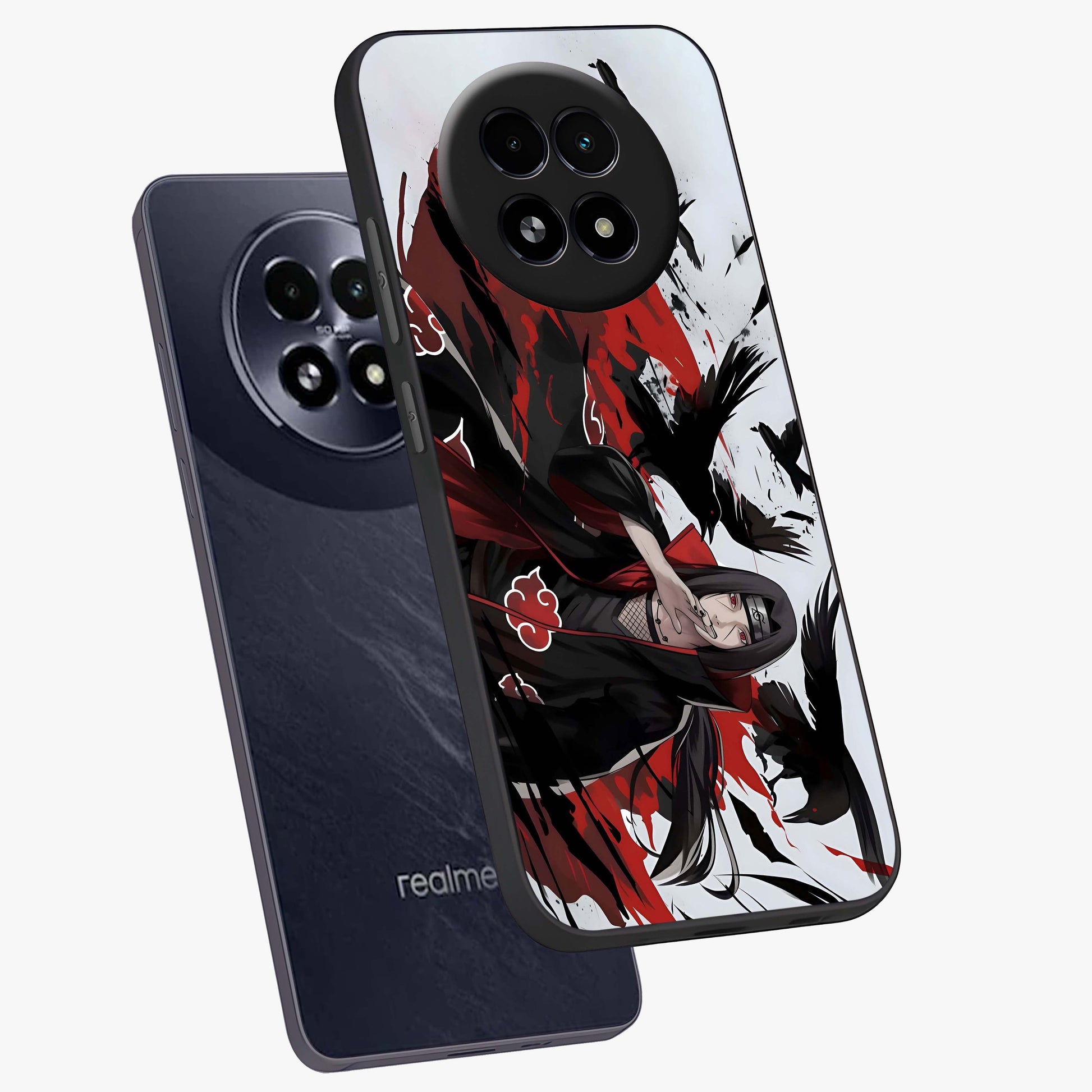 Crimson Crow Illusion Glass Case displayed in angled mockup highlighting mysterious crow graphic with dark aesthetic style.