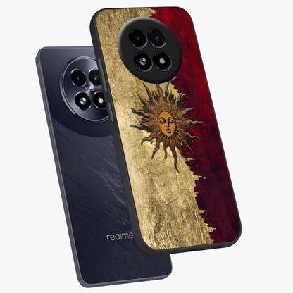 Crimson Sun Majesty Glass Case displayed in angled mockup highlighting majestic crimson sun design with bold aesthetic style.