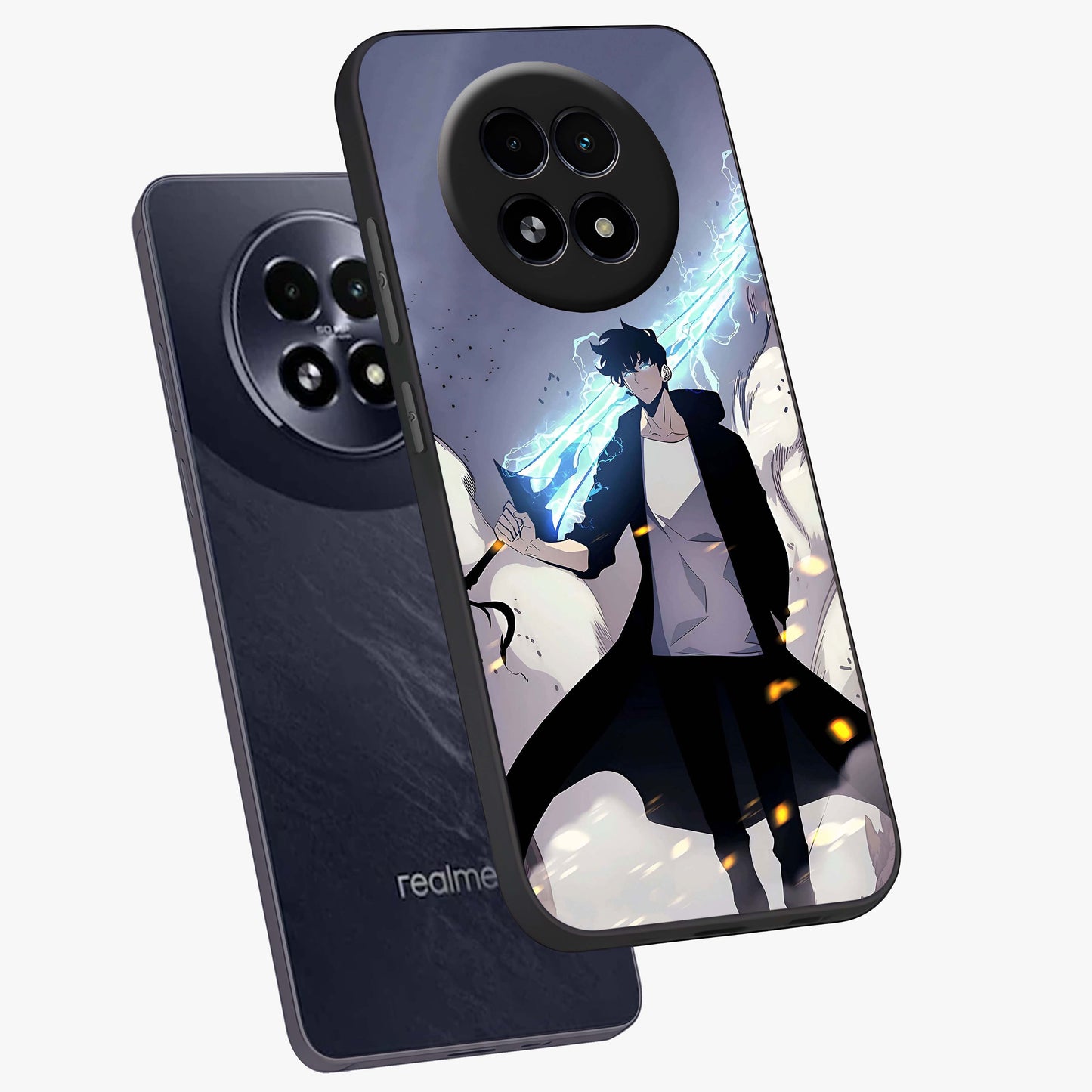 Dark Lightning Anime Warrior Glass Case displayed in angled mockup highlighting powerful lightning themed anime illustration.
