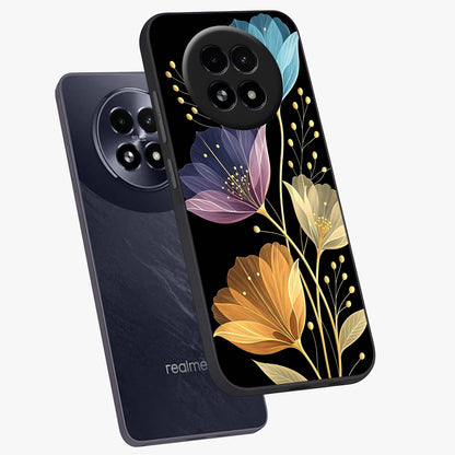Delicate Multicolor Flowers Glass Case displayed in angled mockup highlighting colorful flower pattern with soft aesthetic style.