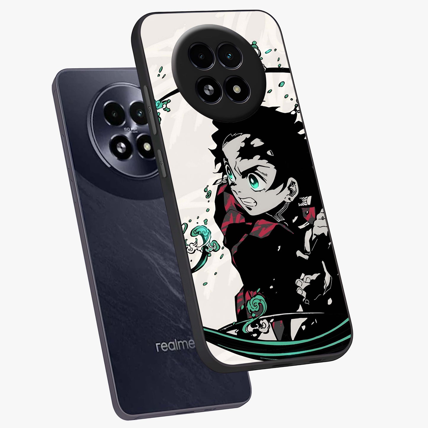 Demon Slayer Glass Case displayed in angled mockup highlighting dramatic anime character design with action aesthetic.