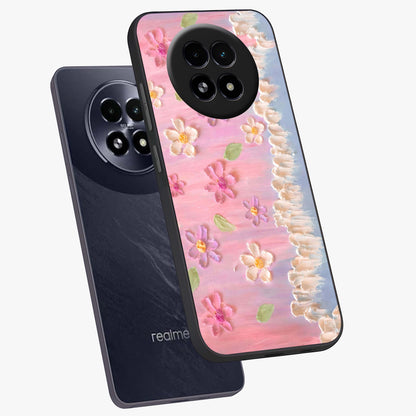 Dreamy Painted Garden Glass Case displayed in angled mockup highlighting colorful garden illustration with dreamy aesthetic style.