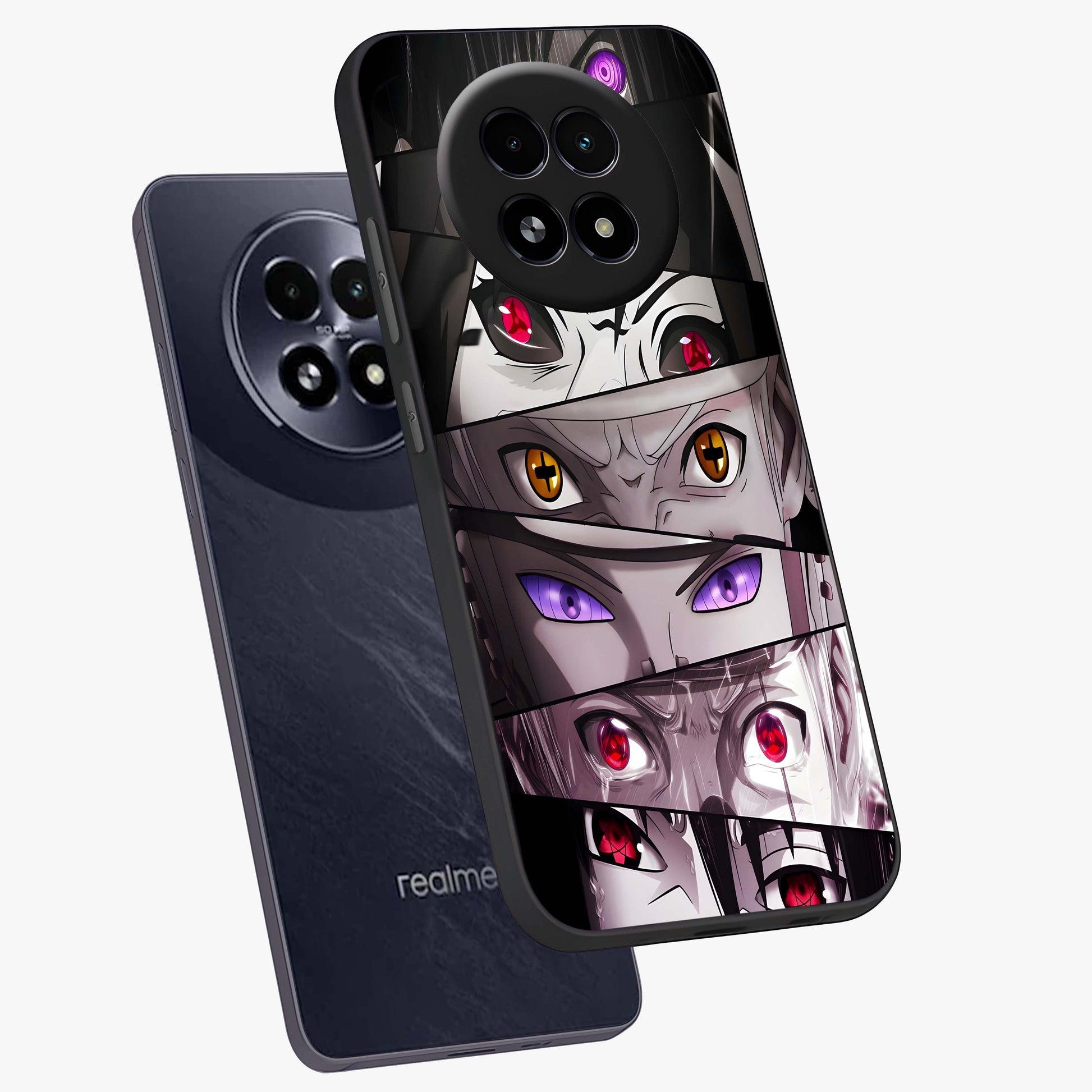 Eyes of Destiny Glass Case displayed in angled mockup highlighting bold eye illustration with mystical aesthetic style.