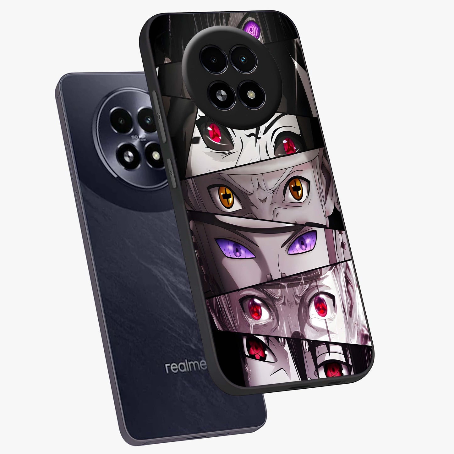 Eyes of Destiny Glass Case displayed in angled mockup highlighting bold eye illustration with mystical aesthetic style.