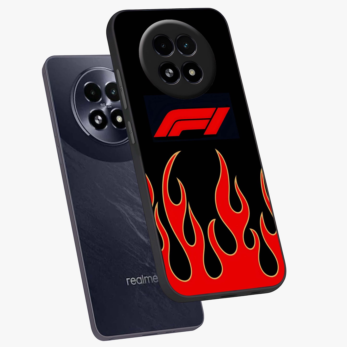 Fire F11 Glass Case displayed in angled mockup highlighting bold fire inspired graphic with energetic aesthetic style.
