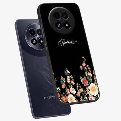 Floral Design With a Custom Personalized Name Glass Case displayed in angled mockup highlighting elegant floral pattern with custom name feature.