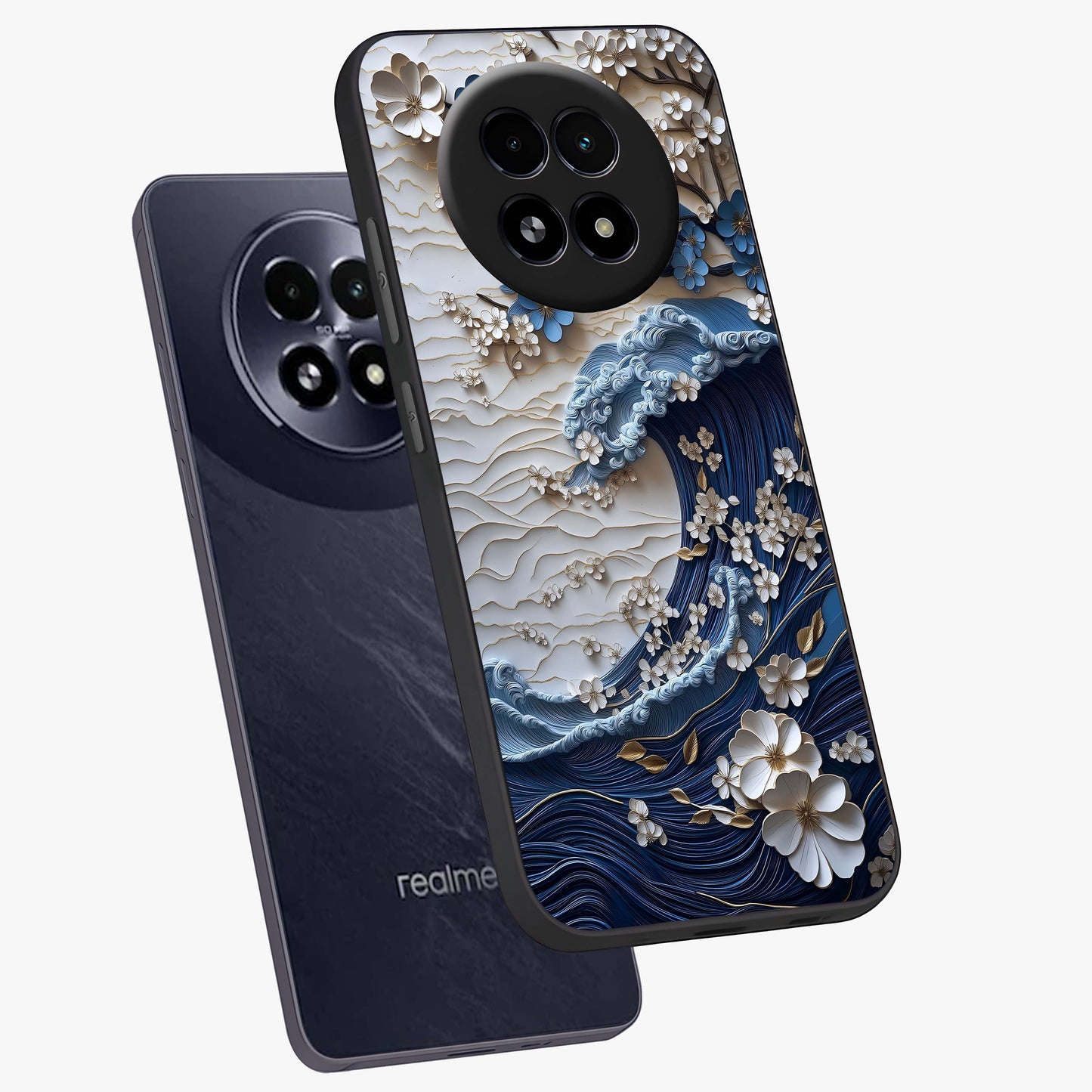 Floral Wave Origami Glass Case displayed in angled mockup highlighting geometric origami flower design with modern aesthetic style.