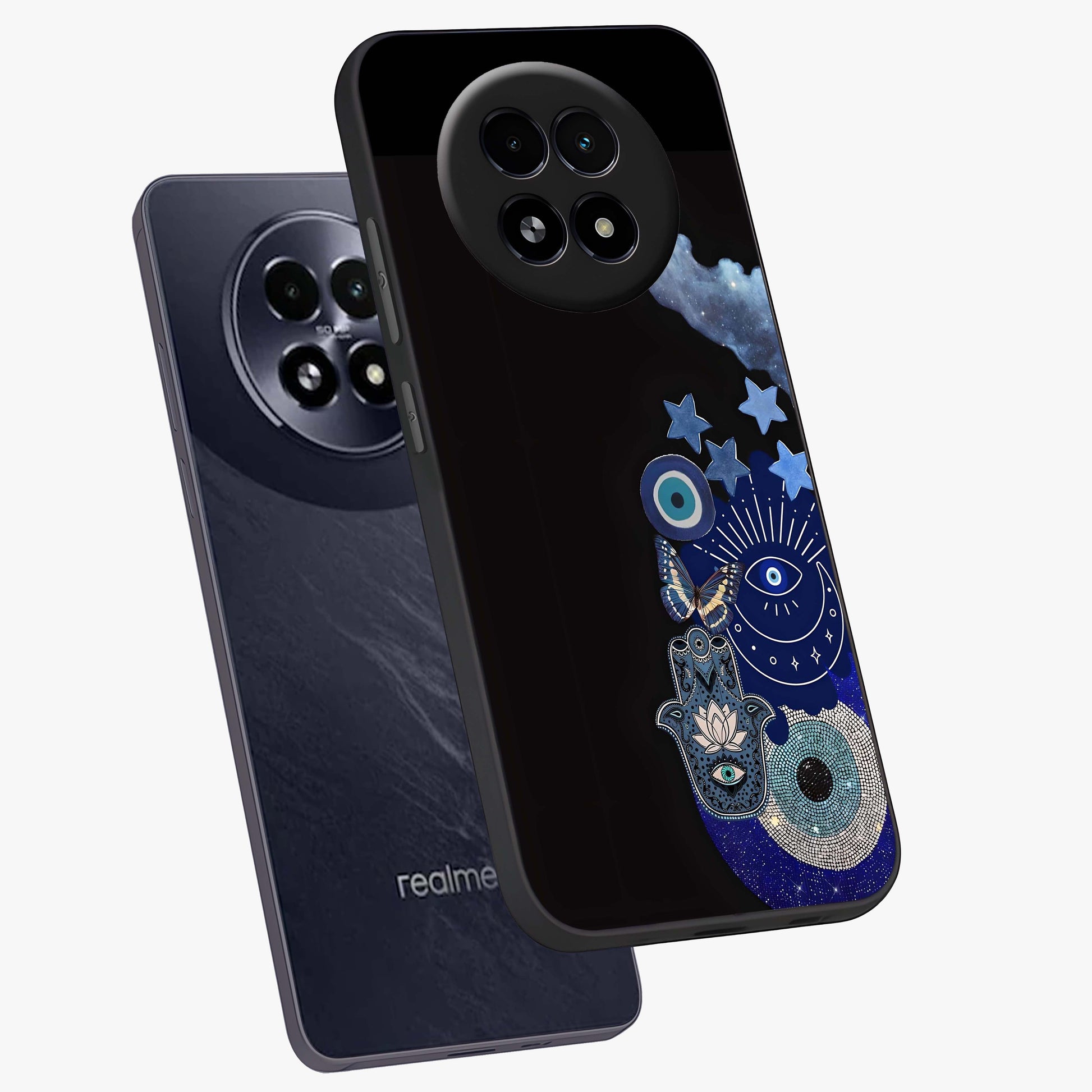 Galactic Charm Cluster Glass Case displayed in angled mockup highlighting luminous galaxy inspired design with dreamy aesthetic.