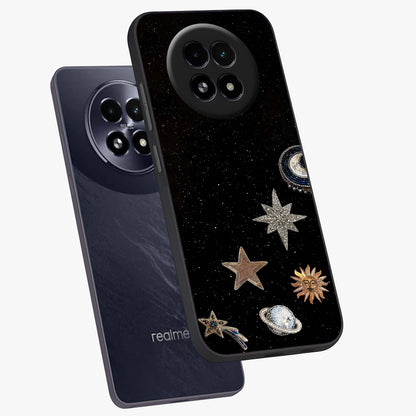 Galactic Charm Glow Glass Case displayed in angled mockup highlighting luminous galaxy inspired design with dreamy aesthetic.