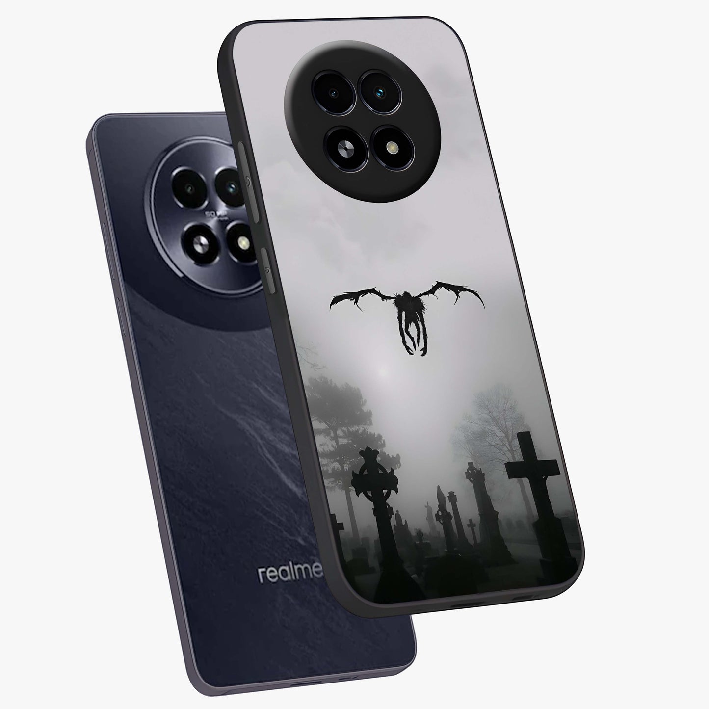 Graveyard Shadow Descent Glass Case displayed in angled mockup highlighting eerie shadow illustration with gothic aesthetic.