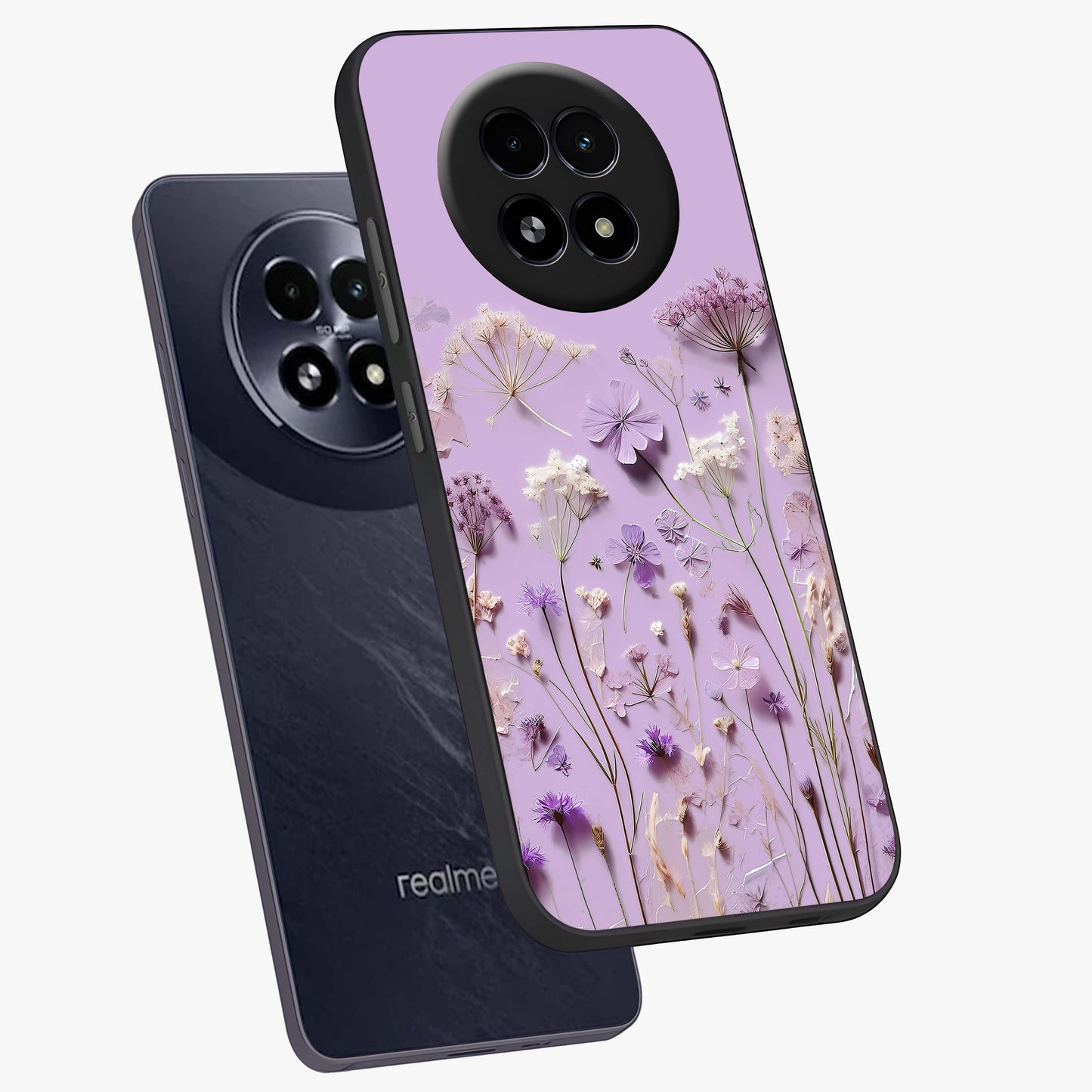 Lavender Blossom Dream Glass Case displayed in angled mockup highlighting dreamy lavender flower design with calming aesthetic style.