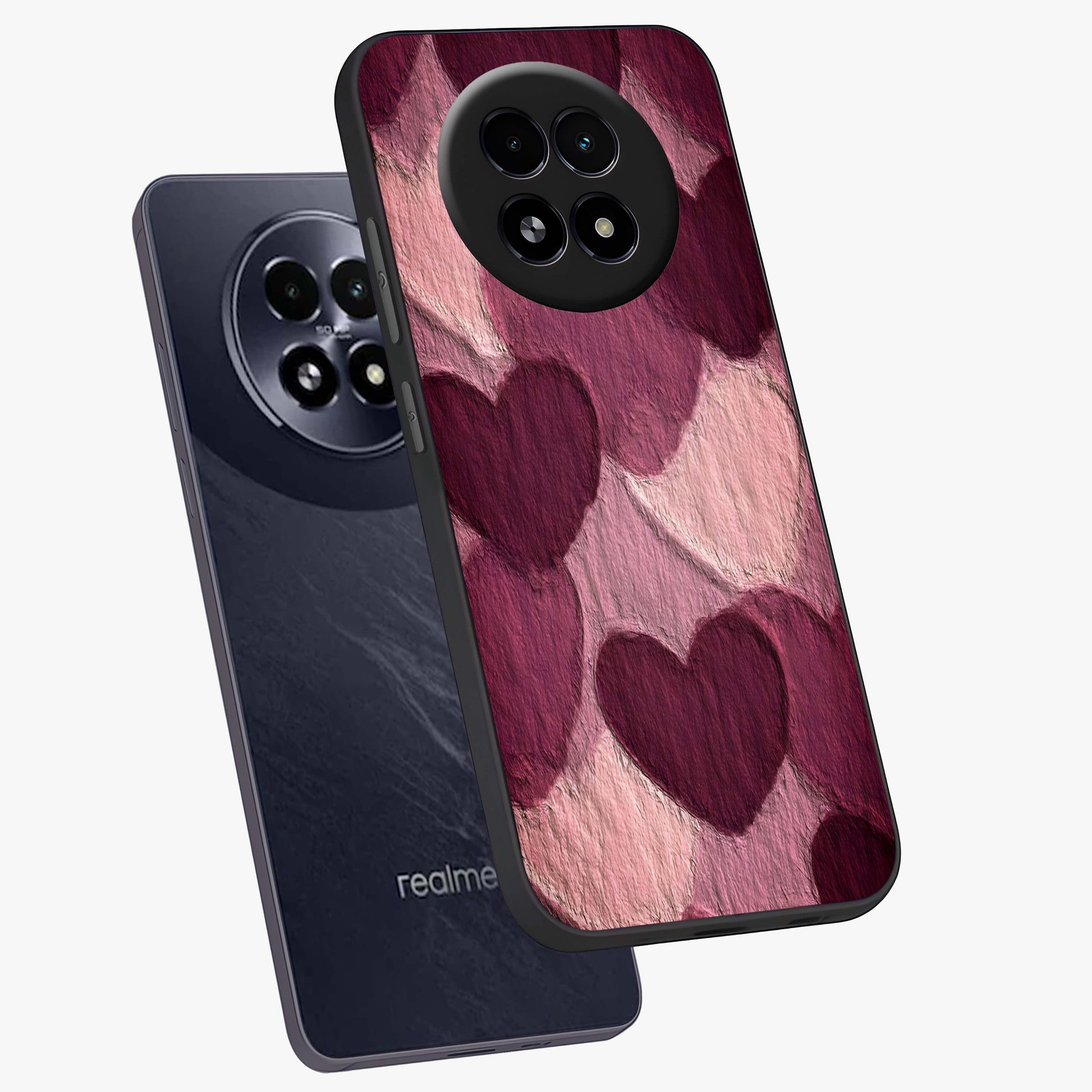 Layered Paper Hearts Glass Case displayed in angled mockup highlighting creative paper craft heart design with romantic aesthetic.
