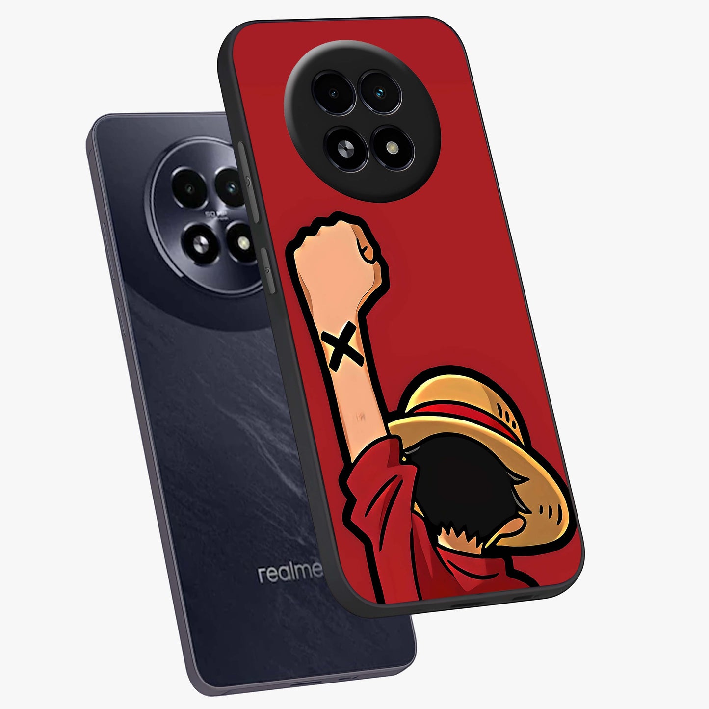 Luffy X Spirit Glass Case displayed in angled mockup highlighting powerful anime design with energetic action aesthetic.