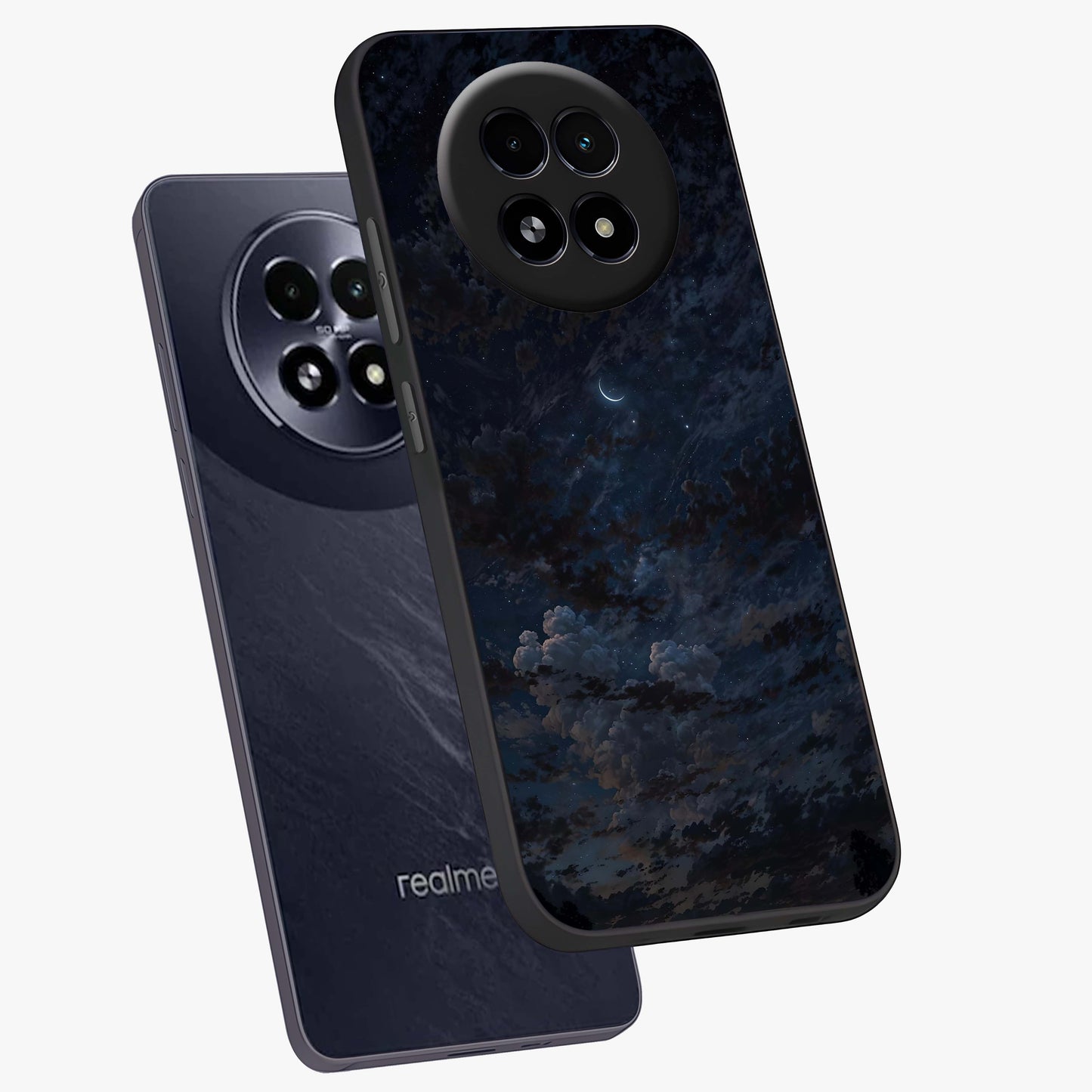 Lunar Veil Silence Glass Case displayed in angled mockup highlighting soft lunar design with peaceful celestial aesthetic.