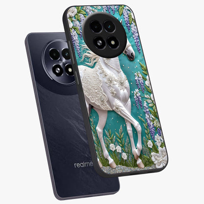 Majestic Floral Stallion Glass Case displayed in angled mockup highlighting majestic stallion illustration with elegant floral aesthetic.