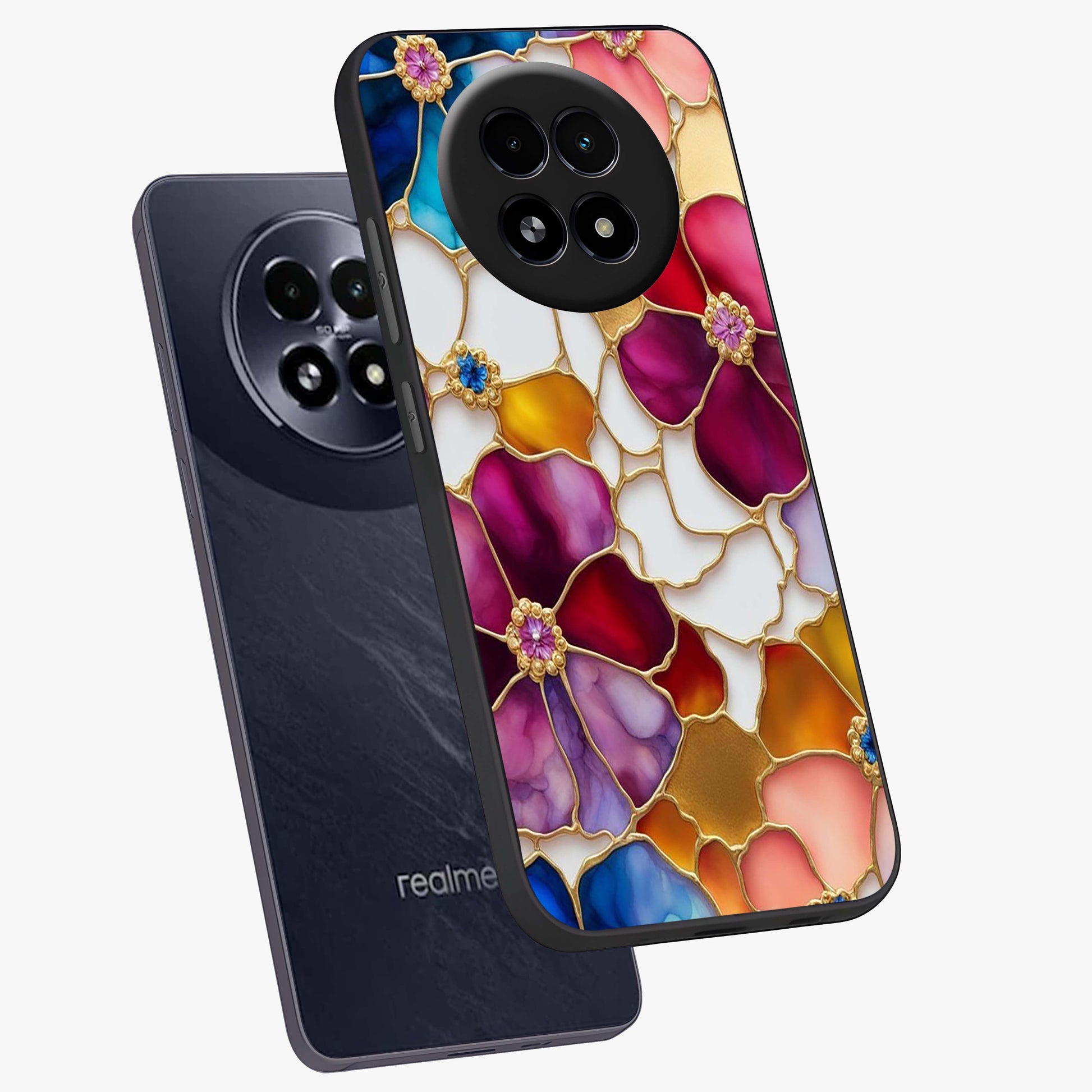 Marble Flower Pattern Glass Case displayed in angled mockup highlighting elegant marble floral design with modern aesthetic.