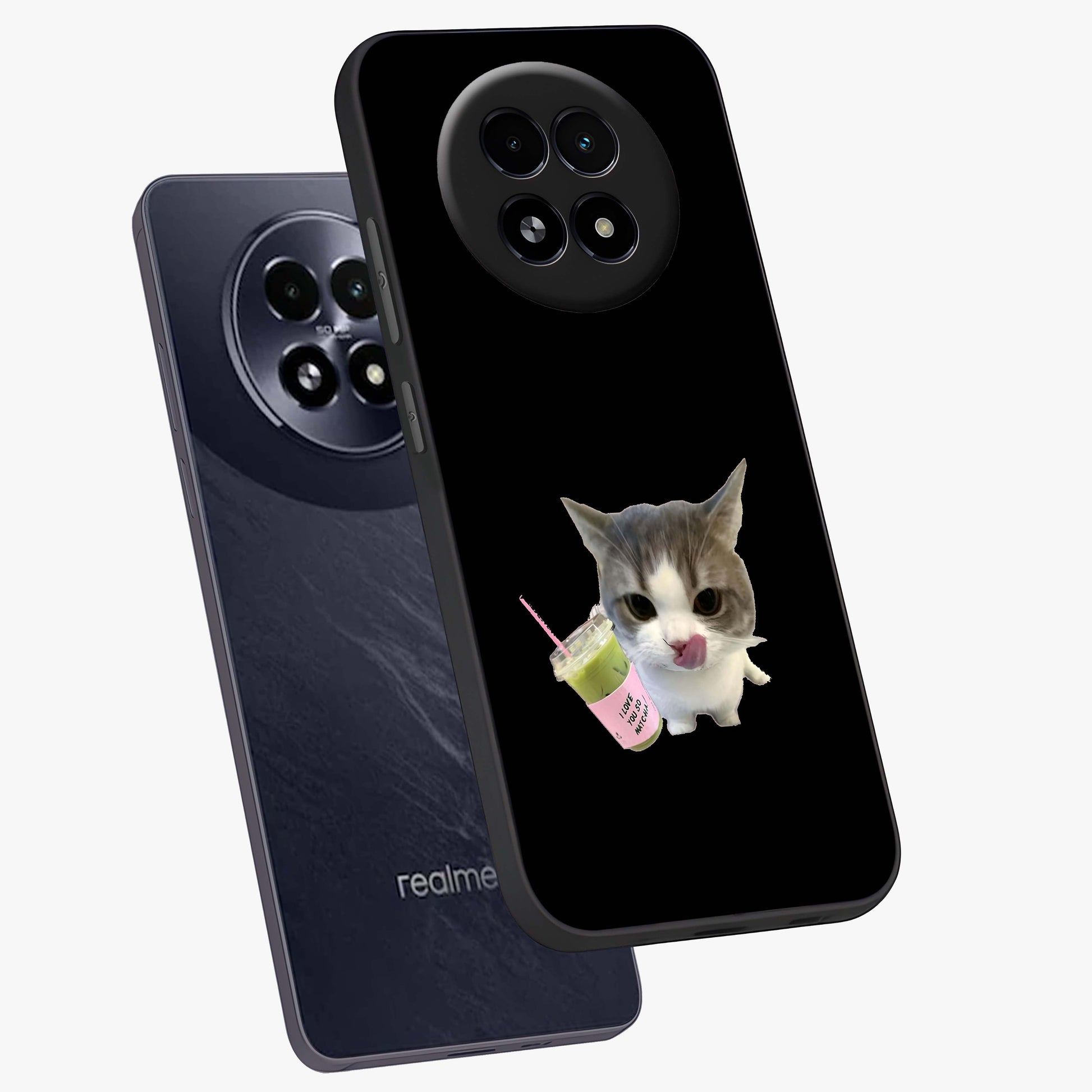 Matcha Cat Style Glass Case displayed in angled mockup highlighting playful feline design with pastel matcha aesthetic.