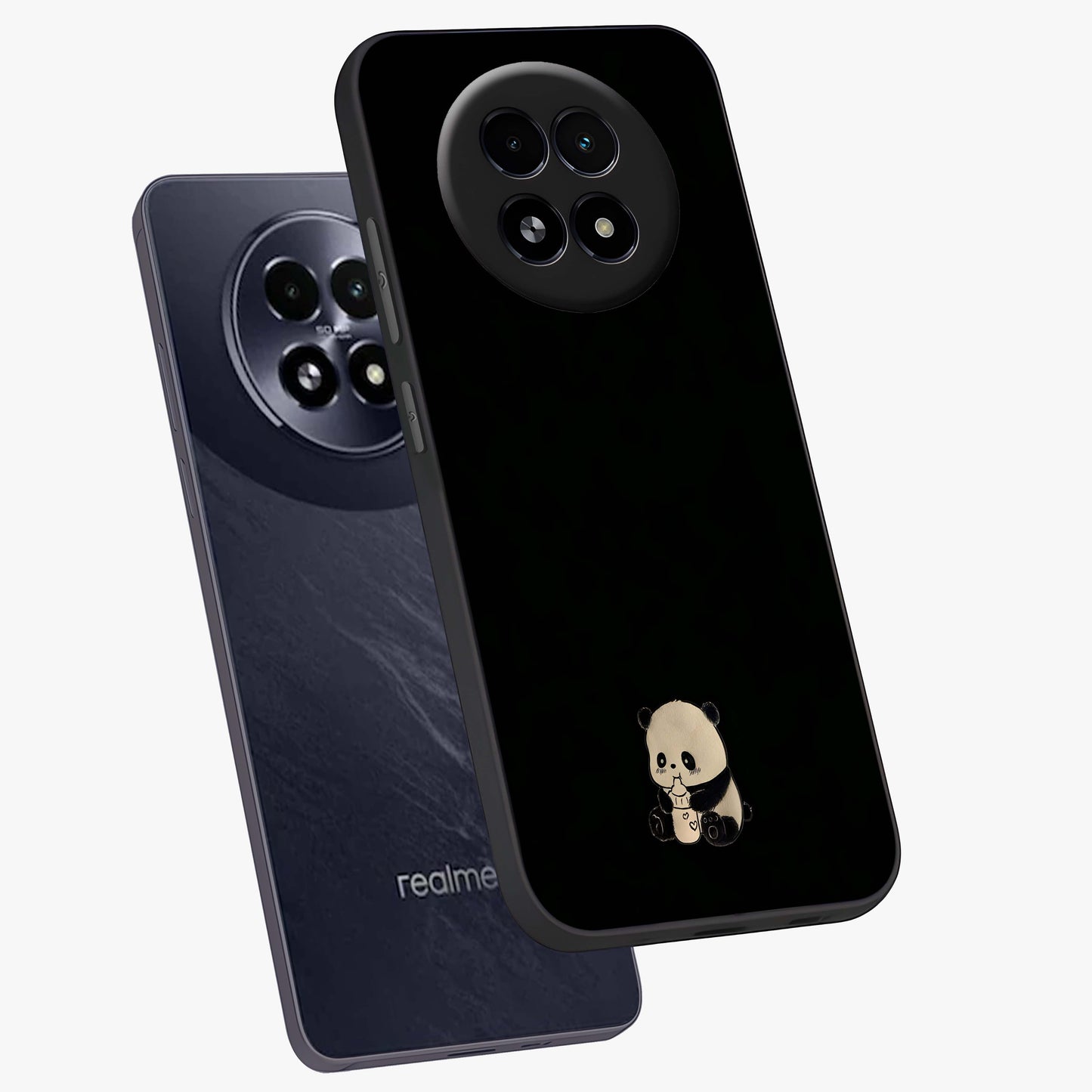 Midnight Panda Love Glass Case displayed in angled mockup highlighting adorable panda illustration with midnight aesthetic.