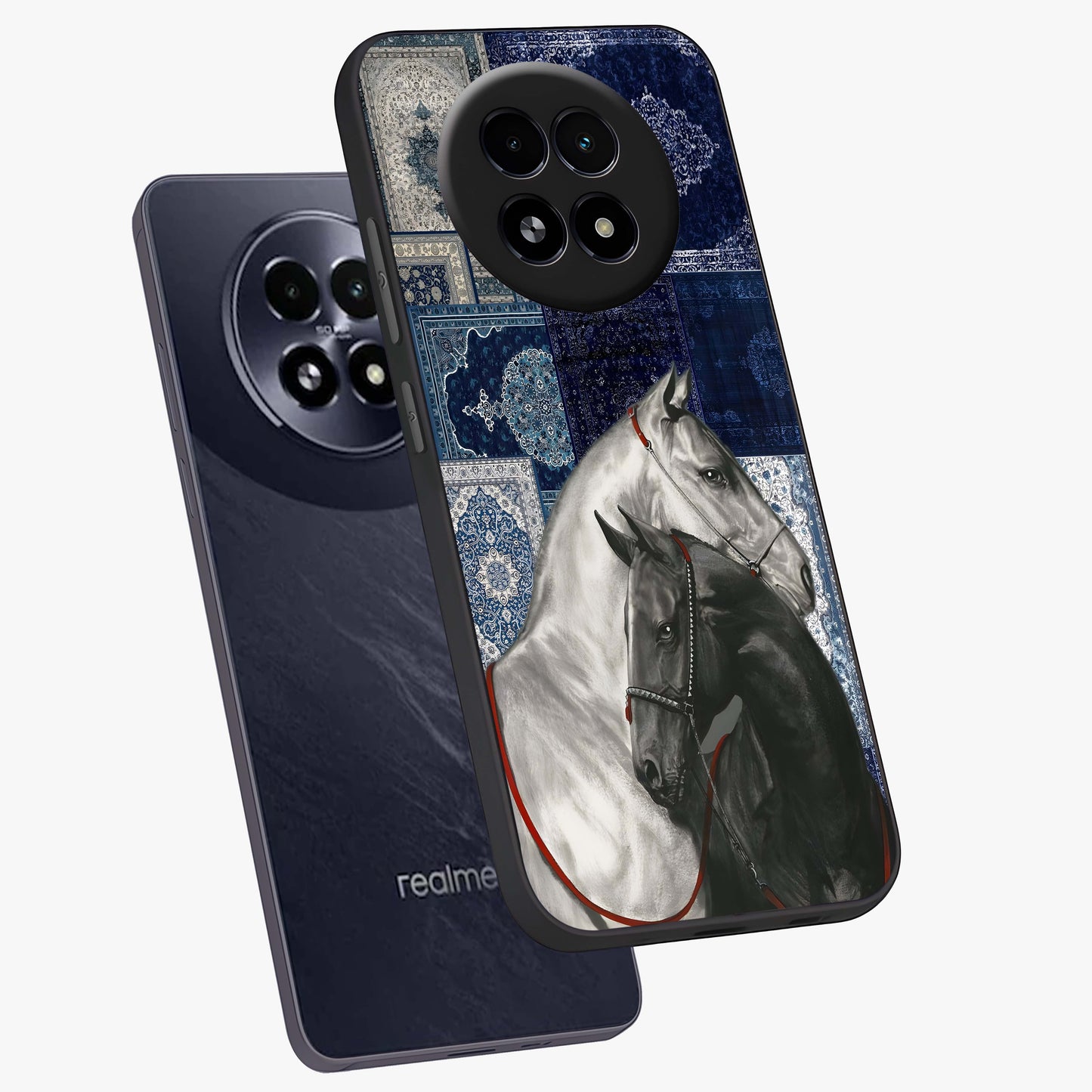 Midnight Stallion Blues Glass Case displayed in angled mockup highlighting powerful stallion illustration with deep midnight tones.
