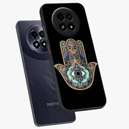 Mystic Hamsa Eye Glass Case displayed in angled mockup highlighting spiritual hamsa symbol with mystical aesthetic style.