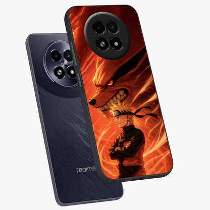 Nine Tails Legacy Glass Case displayed in angled mockup highlighting dynamic anime beast illustration with bold mystical aesthetic.