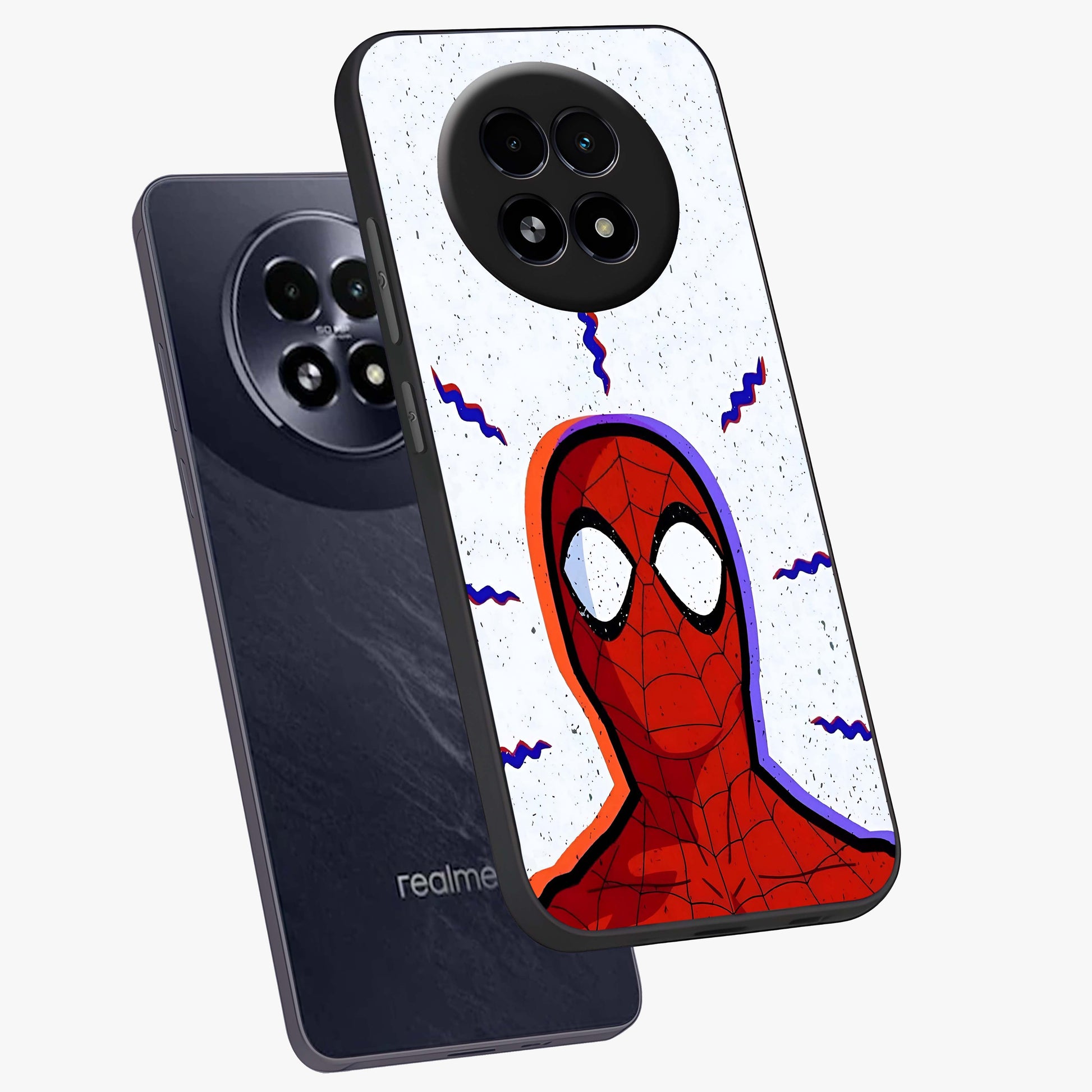 Omg Spiderman Glass Case displayed in angled mockup highlighting dynamic hero illustration with action comic aesthetic.