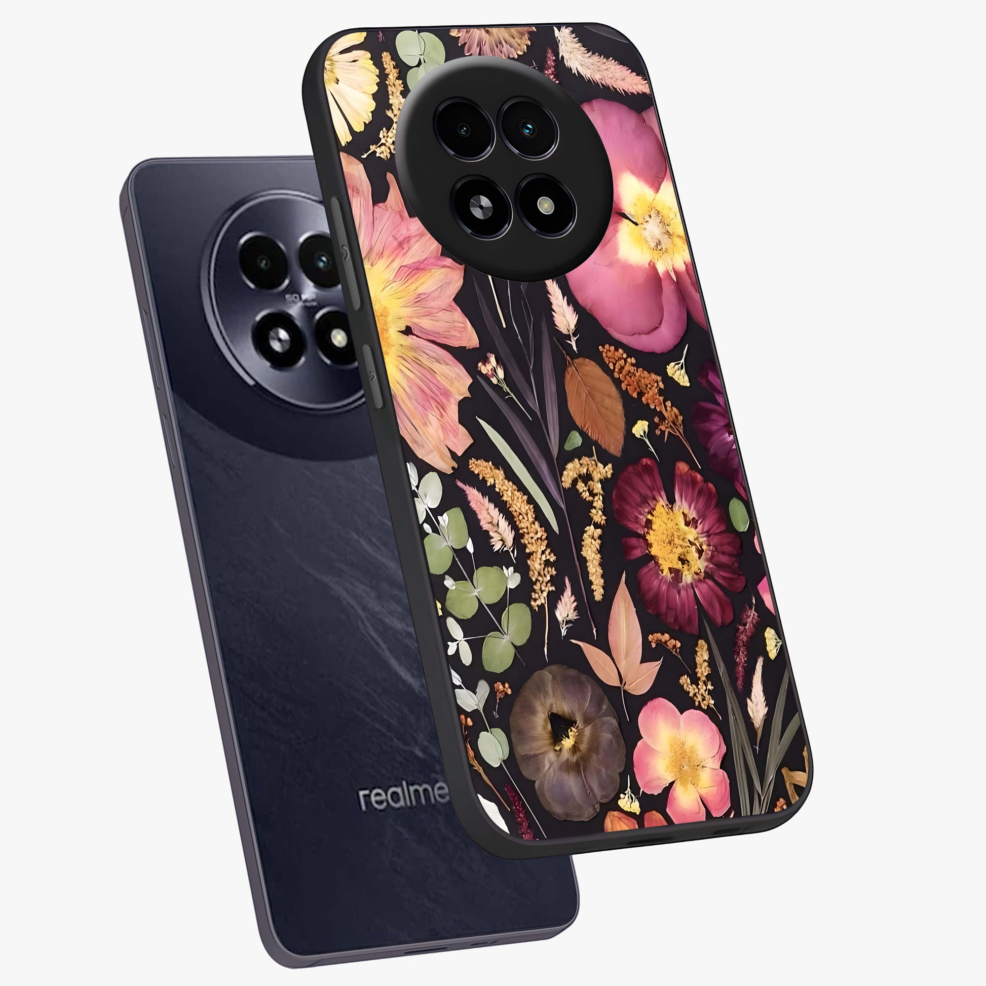Petal Dream Tapestry Glass Case displayed in angled mockup highlighting decorative petal pattern with elegant botanical aesthetic.