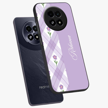 Purple Diamond Floral Glass Case displayed in angled mockup highlighting elegant purple flower design with decorative pattern.