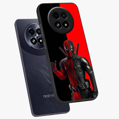 Red & Black Deadpool Theme Glass Case displayed in angled mockup highlighting vibrant superhero style illustration with action aesthetic.