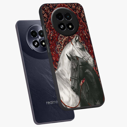 Regal Stallion Tapestry Glass Case displayed in angled mockup highlighting royal stallion design with decorative heritage aesthetic.