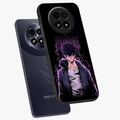 Shadow Monarch Awakening Glass Case displayed in angled mockup highlighting dramatic shadow warrior design with fantasy aesthetic.