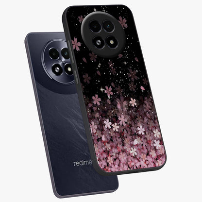 Small Starry Flowers Glass Case displayed in angled mockup highlighting tiny flower pattern with celestial aesthetic style.