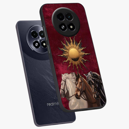 Solar Riders Glass Case displayed in angled mockup highlighting powerful rider illustration with radiant solar aesthetic.