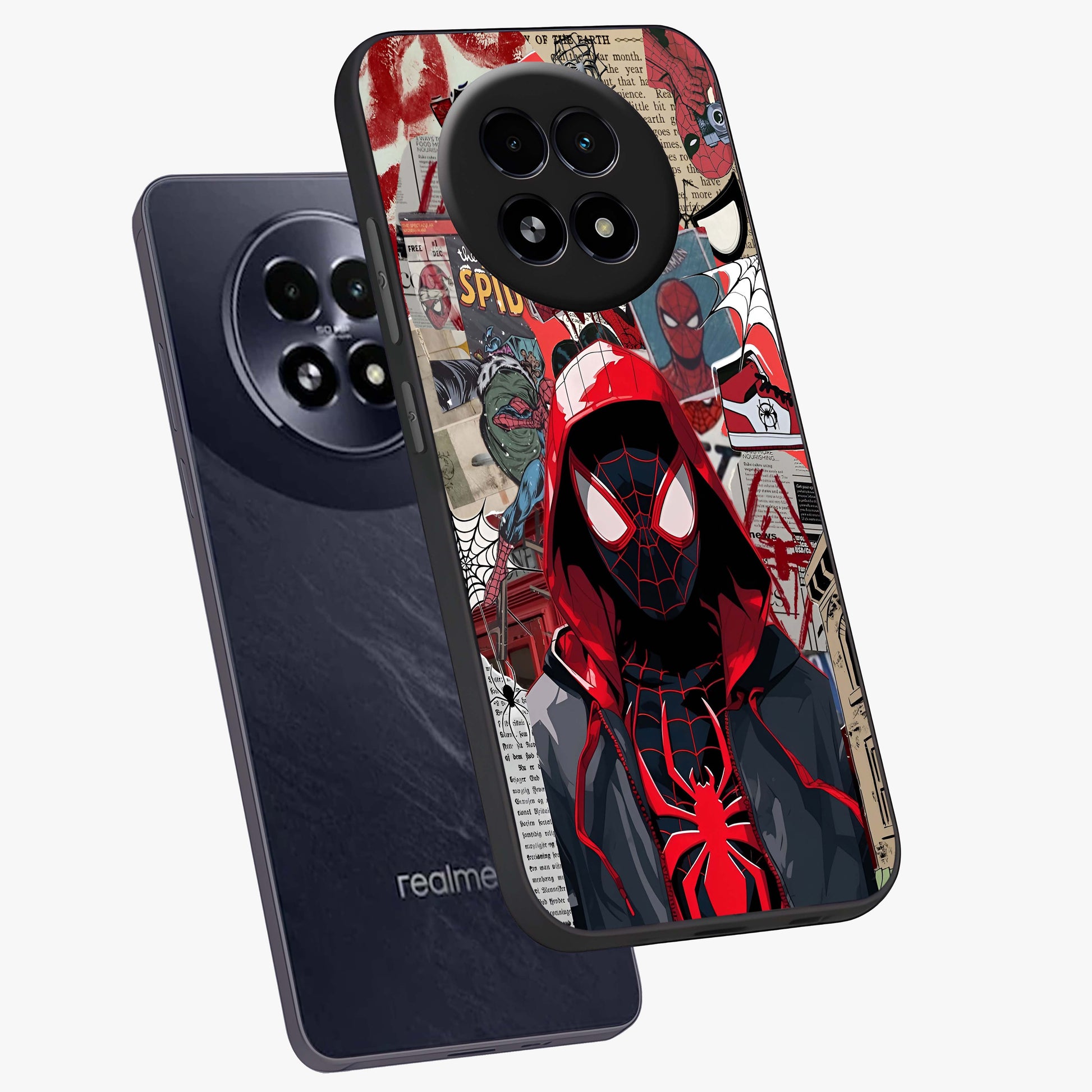Spider Collage Street Glass Case displayed in angled mockup highlighting dynamic street style collage design with comic aesthetic.