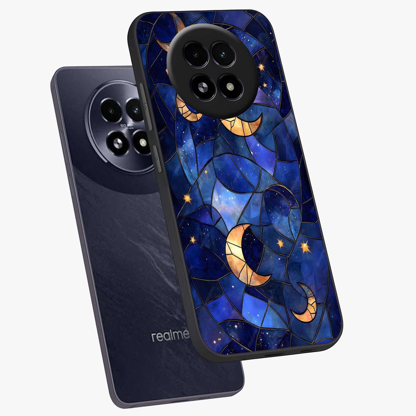Starlit Sky Tapestry Glass Case displayed in angled mockup highlighting celestial night pattern with artistic aesthetic style.