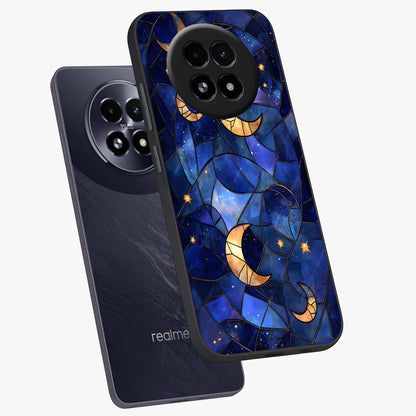 Starlit Sky Tapestry Glass Case displayed in angled mockup highlighting celestial night pattern with artistic aesthetic style.