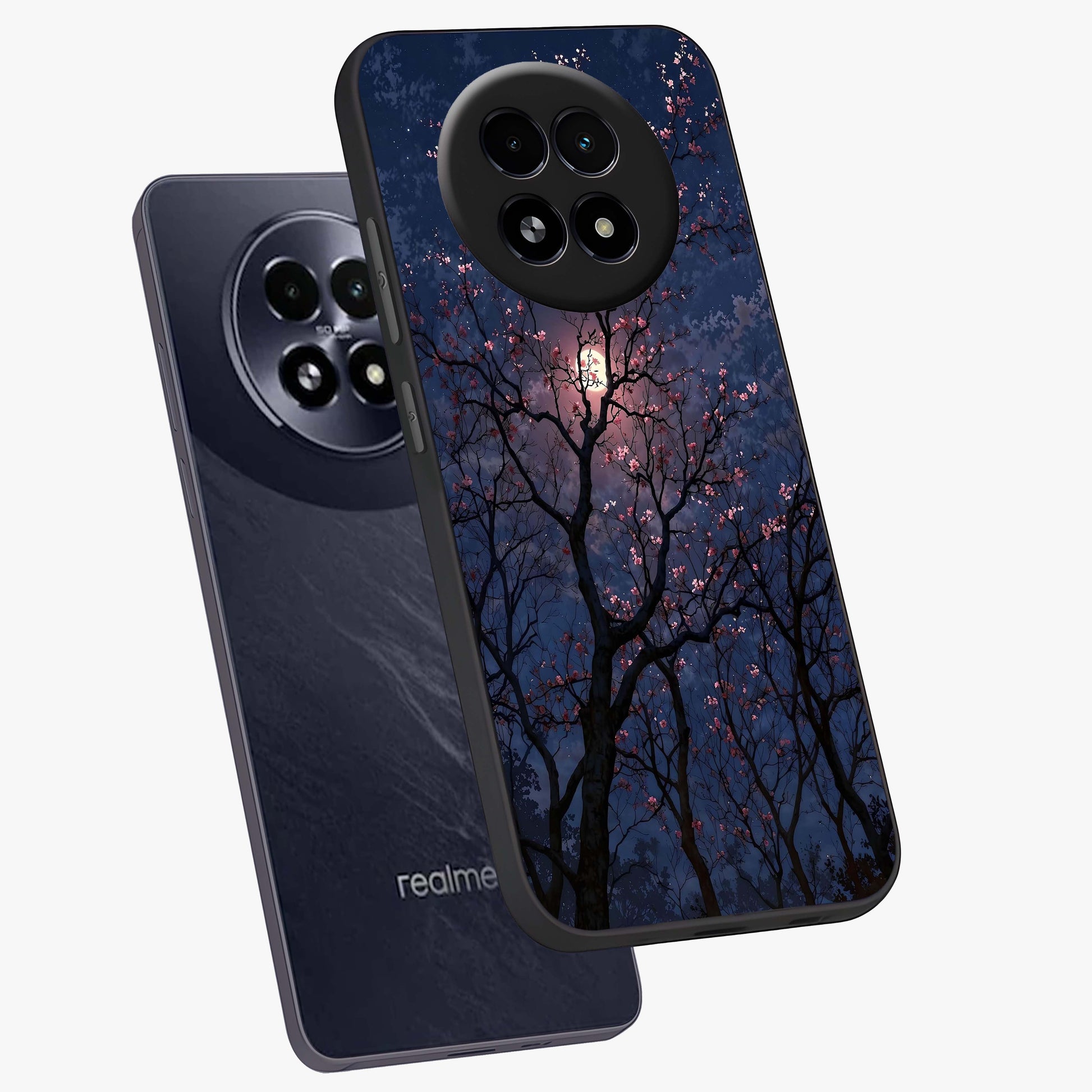 Twilight Sakura Serenade Glass Case displayed in angled mockup highlighting delicate sakura flower design with dreamy aesthetic.