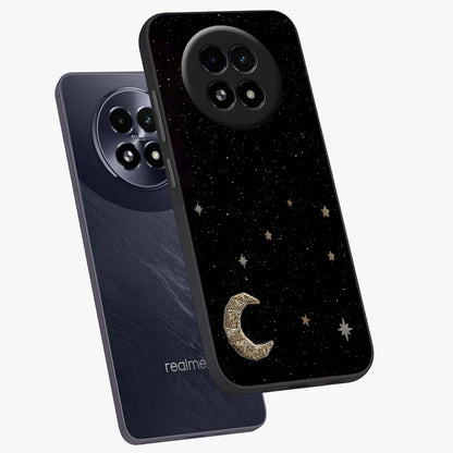 Twinkle Star With Half Moon Glass Case displayed in angled mockup highlighting celestial moon and star design with magical aesthetic.