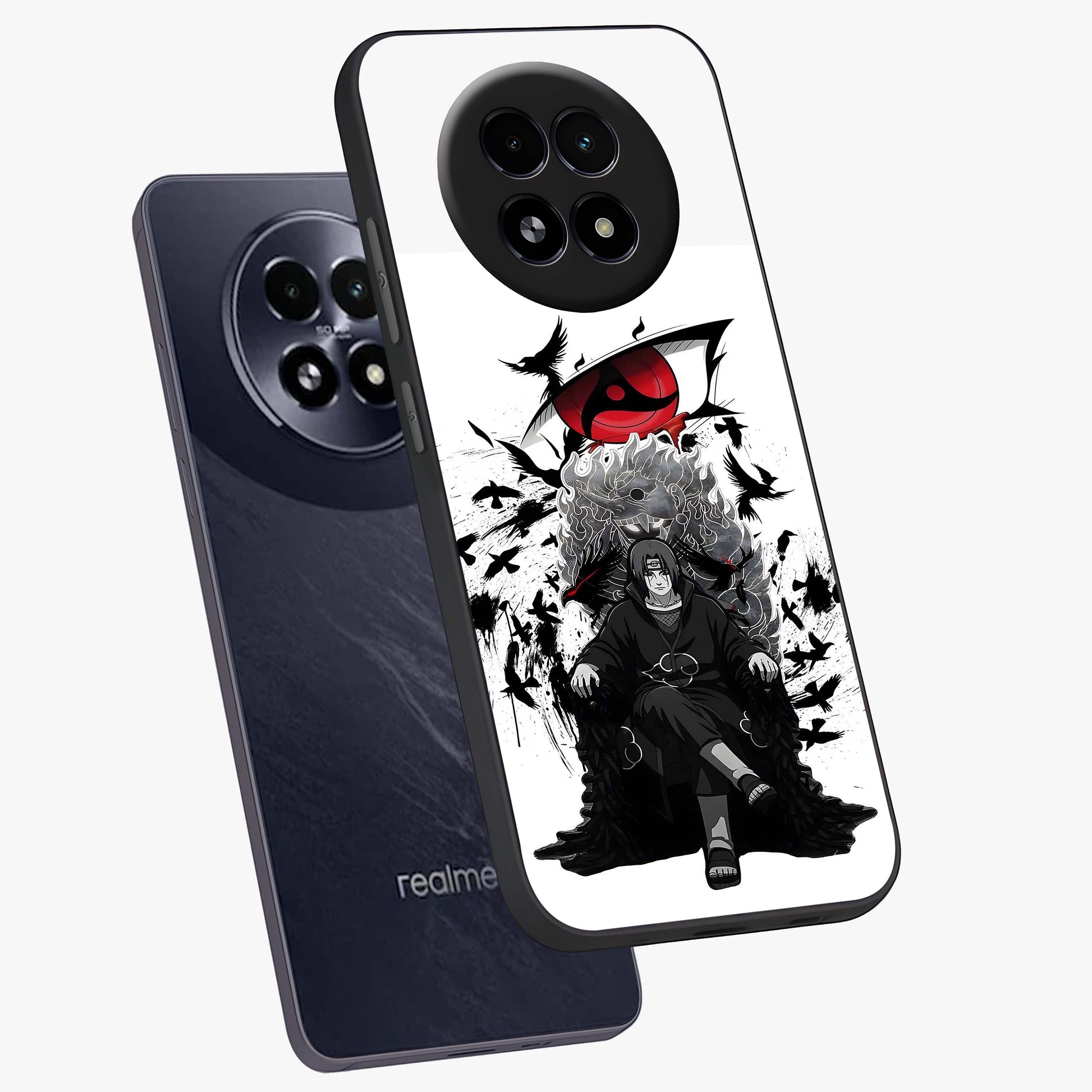 Uchiha Shadow Throne Glass Case displayed in angled mockup highlighting glowing aquatic design with celestial aesthetic.