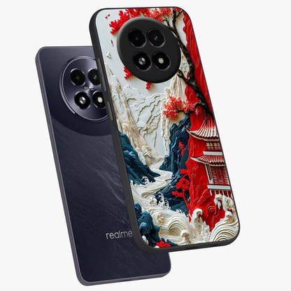 Whispers Of Sakura Waves Glass Case displayed in angled mockup highlighting flowing sakura design with soft floral aesthetic.
