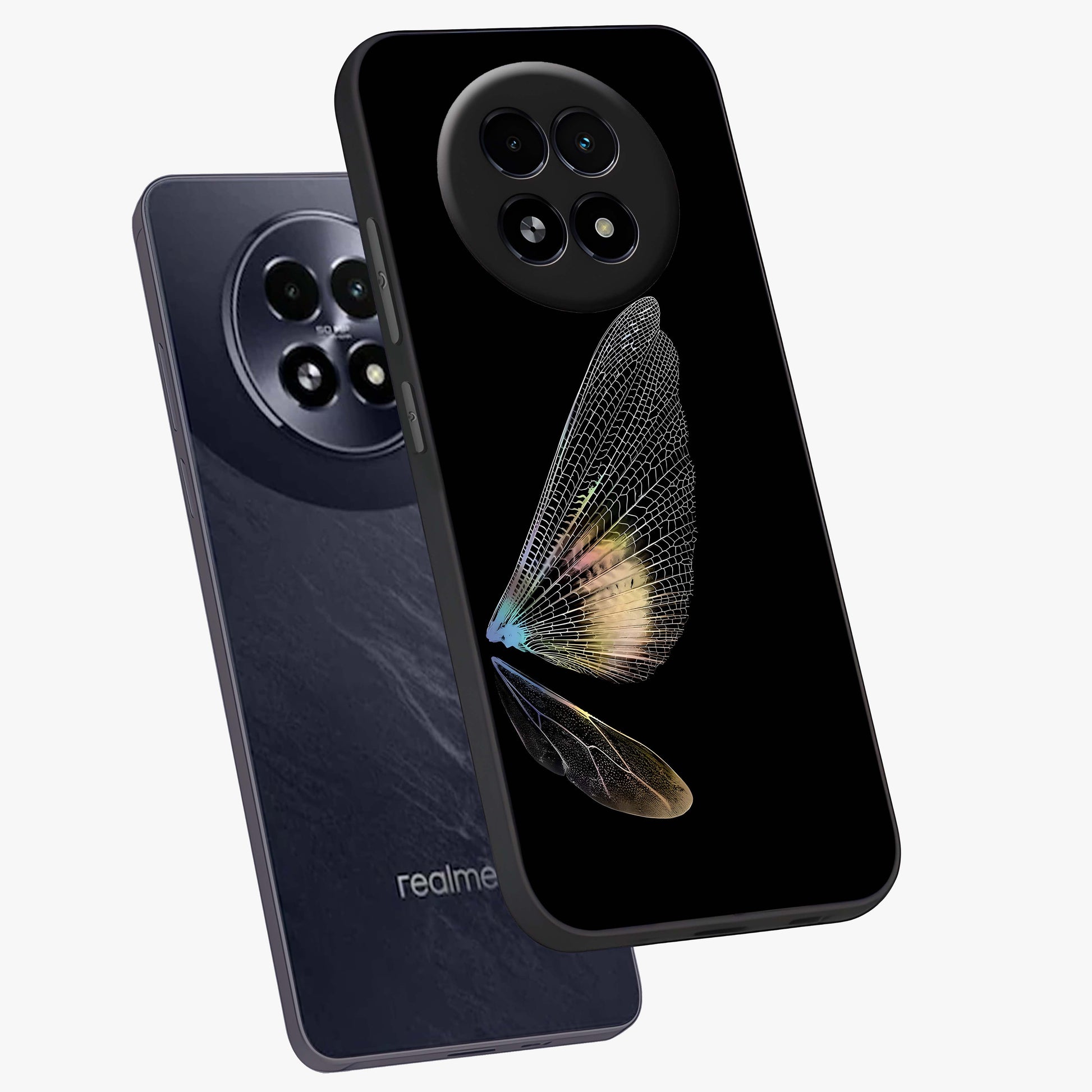 Whispers Of Wings Glass Case displayed in angled mockup highlighting soft feather design with celestial aesthetic style.