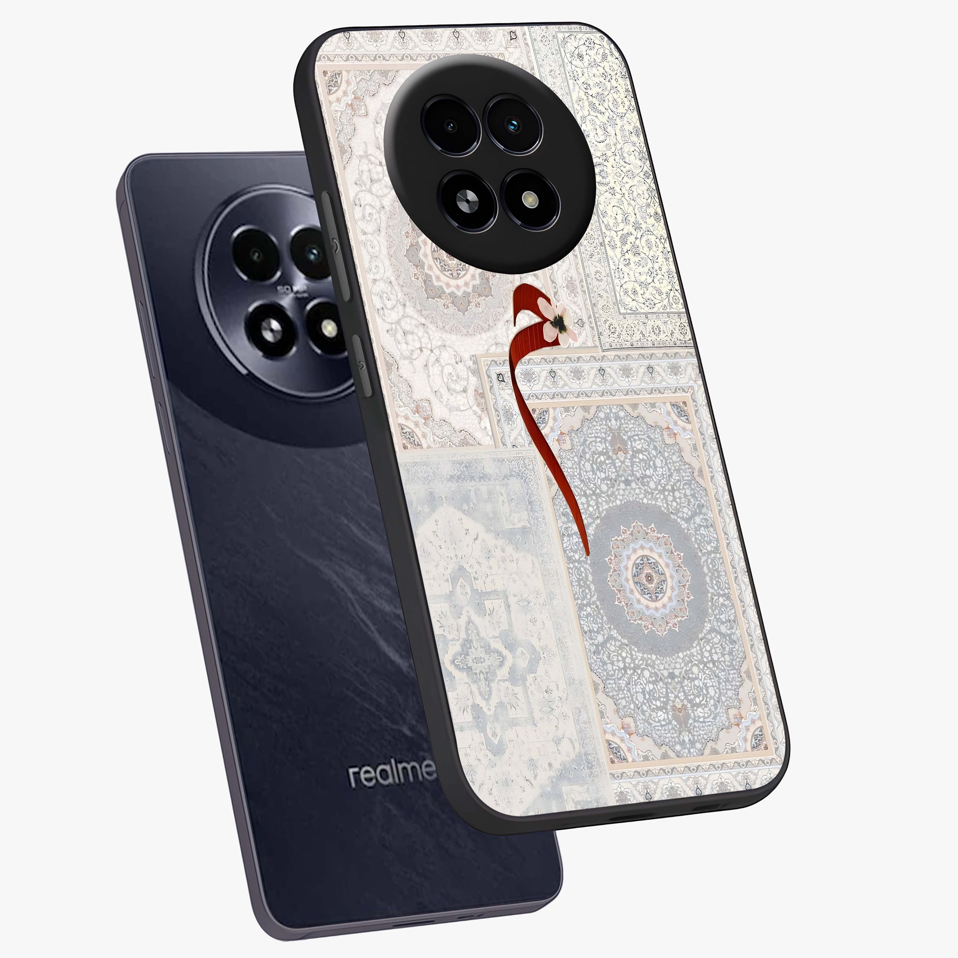 White Aesthetic Bow Glass Case displayed in angled mockup highlighting clean bow design with soft aesthetic style.